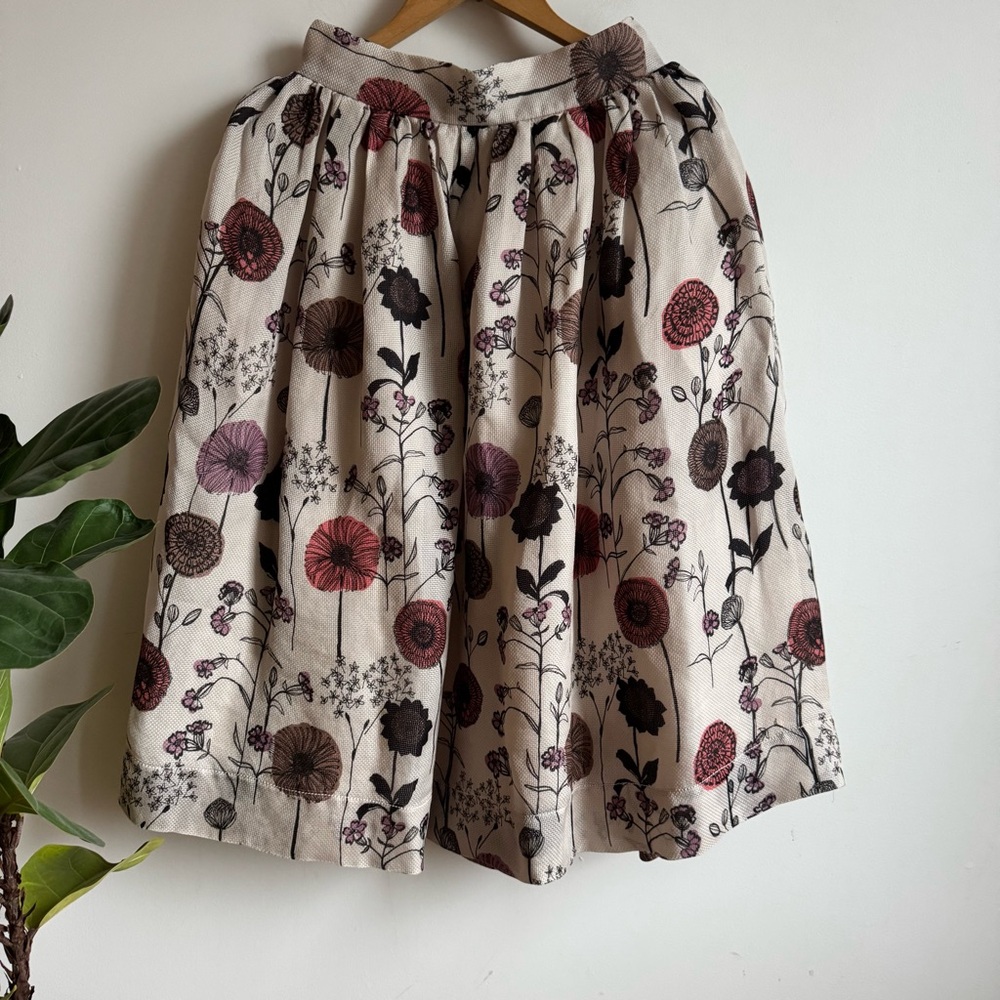 Jill Stuart Silk Floral Skirt Size 6 Cream A Line Pleated Cottagecore - Picture 6 of 12